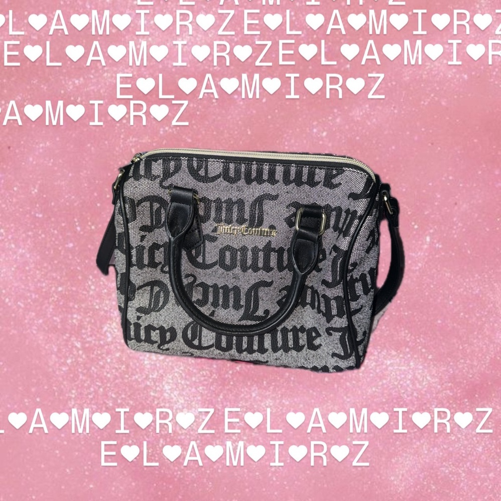Juicy Couture Black and Gray Satchel with Gothic Print